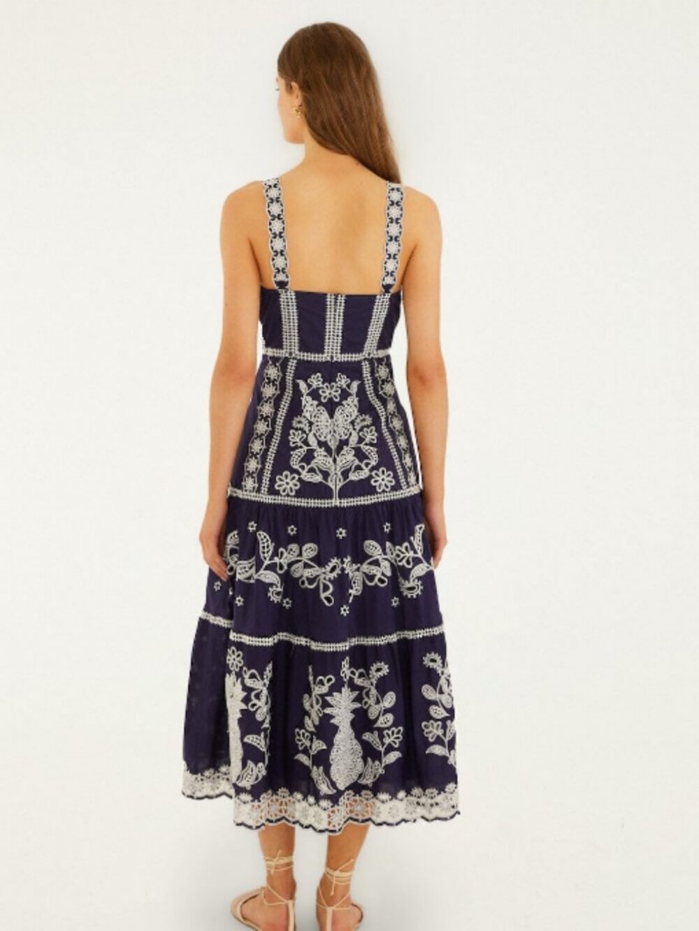Farm Rio blue richelieu embroidered midi dress Sz M - Picture 5 of 5